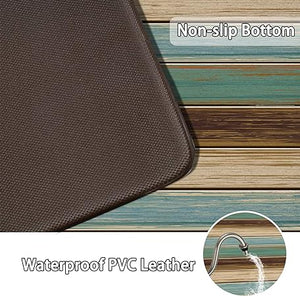 Set of 2, Anti-Fatigue Cushioning Comfortable Standing Teal Turquoise Abstract Marble Design Kitchen Mats