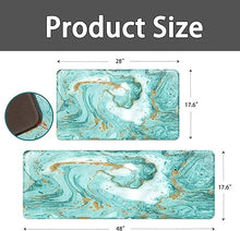 Set of 2, Anti-Fatigue Cushioning Comfortable Standing Teal Turquoise Abstract Marble Design Kitchen Mats