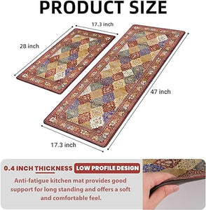 Set of 2 Brown French Country Anti Fatigue Non-Slip Waterproof Comfort Kitchen Mats