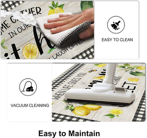 Lemon Kitchen Mat Set of 2, Non Skid Washable Runner Rug 17x29 and 17x47 Inch