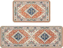 Blue Flowers Bohemia Kitchen Mats Set of 2  - 17x29 and 17x47 Inch