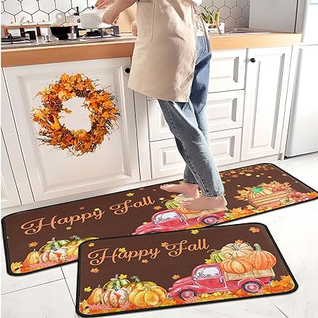 Non Skid Washable, Seasonal Fall Holiday Party Autumn Harvest Thanksgiving Kitchen Mat 17