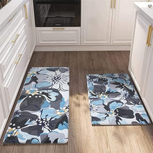 Floral Anti Fatigue 2 Pieces - 17.3’’x29.5’’ + 17.3’’x47.2’’ Comfort 0.4’’ Thick Cushioned Padded Waterproof Flowers Kitchen Rugs