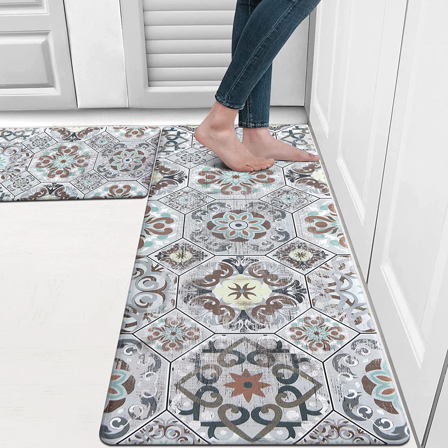 Anti-Fatigue Mat - Cushioned Kitchen Floor Mats - Grey 2-Piece Antifat –  Modern Rugs and Decor