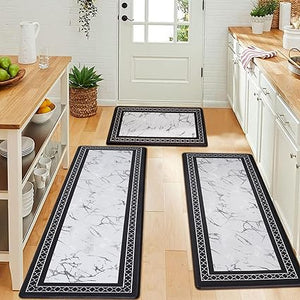 Anti-Fatigue Black and White Modern  Non Slip Washable, Cushioned Kitchen Mats, 18 x 30 Inch