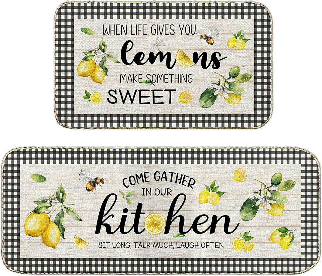 Lemon Kitchen Mats Cushioned anti Fatigue 2 Piece Set, Memory Foam Kitchen  Mat