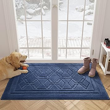 Front Door Mat for Entrance (20x32Navy Blue) Machine Washable Entryway Rug