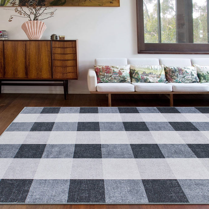 Contemporary Checkered Stain Resistant Flat Weave Eco Friendly Premium Recycled Machine Washable Area Rug 3'3