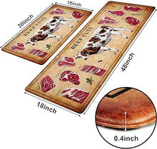 Farmhouse Kitchen Mat 2 PCS, 18'' x 48'' + 18'' x 30'', Beef Cuts