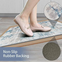 Anti Fatigue 2 Pieces Blue Kitchen Rugs Non Slip Waterproof Kitchen Floor Mats Cushioned Boho Kitchen Runner Rug Comfort Memory Foam Kitchen Mats for Floor,Front of Sink,Laundry Room