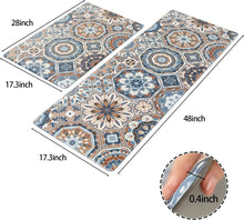 Anti Fatigue Set Black Boho Cushioned Non Slip Kitchen Mats PVC Waterproof Kitchen Runner Rug 17"X48"+17"X28"