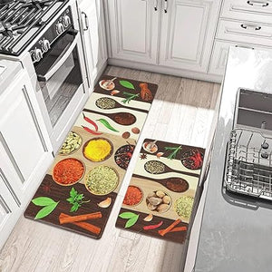 Modern Art Non Slip, Abstract Painting Cushioned Anti Fatigue, Waterproof  Kitchen Mats, 18'' x 48'' + 18'' x 30''