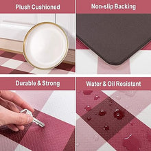 Cushioned Anti-Fatigue Waterproof Non-Slip Buffalo Plaid Heavy Duty PVC Ergonomic Comfort Standing Foam Mats, Rose&White, 17.3''x27.5''