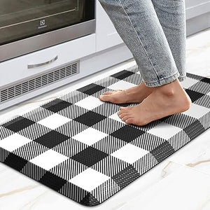 Anti Fatigue Kitchen Rug Kitchen Floor Mat Cushioned Black and White Buffalo Plaid Kitchen Rugs and Mats Non Skid Waterproof Kitchen Mats for Floor Laundry Office Sink, 17.3"x59"