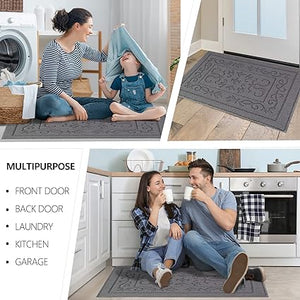 Machine Washable Non-Slip Rubber Backing Entrance Rug, Low Profile Absorbent Dirt Trapper Doormat