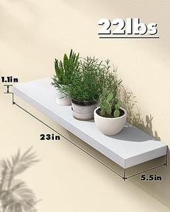 23inch White Bathroom Decor Floating Shelves for Laundry Room Organization, Books/Cat/Storage/Fake Plant Shelves,