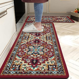 2 Pieces Anti-Fatigue Non-Slip Comfort Standing Kitchen Rugs 17.3x28+17.3x47 Black