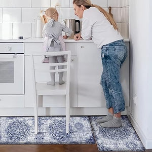 Anti Fatigue Kitchen Mats for Floor 2 Piece, Cushioned Comfort Kitchen Rugs Distressed Kitchen Sink Mats Waterproof Standing Mat for Kitchen, 17.3" x 47"+ 17.3" x 30"