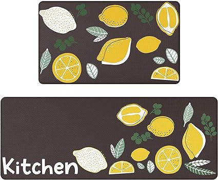 Lemon Non Slip Sets of 2, Anti Fatigue Kitchen Mats