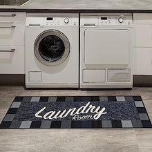 Machine Washable Checkered Border Laundry Room Rug Non-Slip Rubberback 2x3 Laundry Area Rug