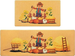 Fall Decor Kitchen Mats Cushioned Anti Fatigue 2 Pieces, 17''x29''+17''x47''