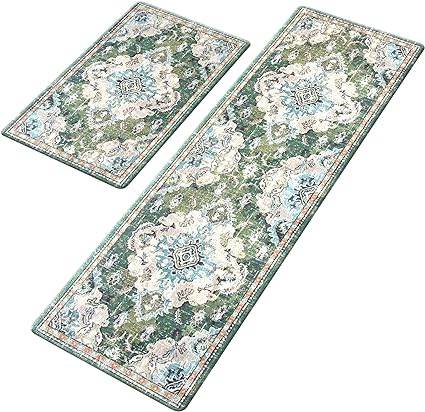 Anti Fatigue Kitchen Mats for Floor 2 Piece Set Green (17x29+17x59Inch)