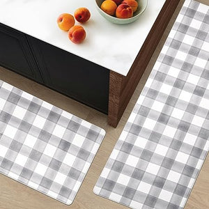 Anti Fatigue Waterproof & Non-Skid Cushioned Washable  Modern Farmhouse Plaid 2 Piece Set, 17“*30”+17“*47”