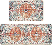 Blue Flowers Bohemia Kitchen Mats Set of 2  - 17x29 and 17x47 Inch