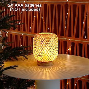 Boho Lamp Battery Operated, Table Lamp with LED Bulb - Grid