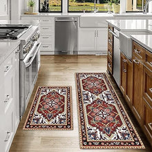 2 Piece Washable Non-Slip Black Boho Kitchen Mats