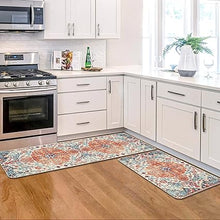 Blue Flowers Bohemia Kitchen Mats Set of 2  - 17x29 and 17x47 Inch