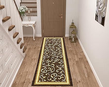 Floral Design Non Slip Rubber Back Kitchen Mat Carpet (Brown, Runner (2'x10')