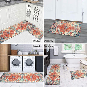 2 Pieces Natural Rubber Boho Kitchen Mats (17" Wx30 L+17" W x 47" L Palm Tree Leaves)