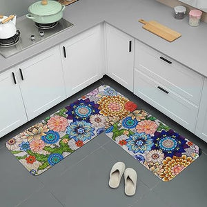 2 Pcs Valentines' Day, Black Kitchen Area Rug Set, Non Slip Backing, Absorbent Anti Fatigue Kitchen Mats