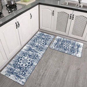 2 Pieces Natural Rubber Boho Kitchen Mats (17" Wx30 L+17" W x 47" L Palm Tree Leaves)