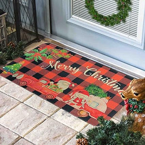 Washable Doormat Rug | Fade-Resistant | Winter Tartan Red Doormat | Ruggable