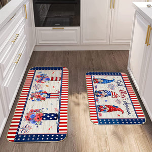 Set of 2 Piece Fourth of July Gnomes Stars Stripes Independence Day Floral Kitchen Mats