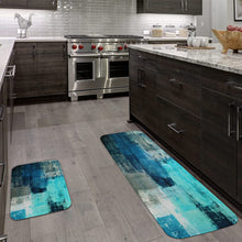 Blue Kitchen Mat Blue and Gray Abstract Art Kitchen Rugs and Mats Non Skid Washable 17"X48"+17"X24" Set of 2