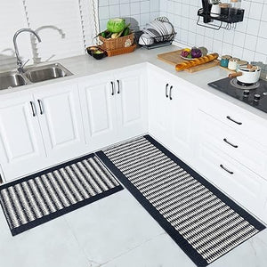 [2 PCS], Rubber Backing Non Skid Machine Washable Absorbent L Shaped Kitchen Mat