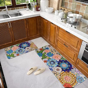 2 Pcs Valentines' Day, Black Kitchen Area Rug Set, Non Slip Backing, Absorbent Anti Fatigue Kitchen Mats