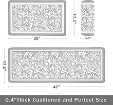 Anti Fatigue Mats for Kitchen Floor Kitchen Rugs Grey Paisley Boho Memory Foam Kitchen Mat Cushioned PVC Leather Kitchen Rug Set, 17.3x28+17.3x47 inchs