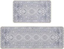 Blue Flowers Bohemia Kitchen Mats Set of 2  - 17x29 and 17x47 Inch