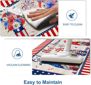 Set of 2 Piece Fourth of July Gnomes Stars Stripes Independence Day Floral Kitchen Mats