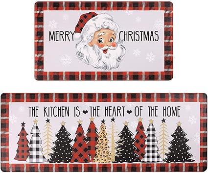 Anti Fatigue Non Slip Waterproof Comfort Standing Mat Christmas Gingerbread Kitchen Mat 2 Pieces,