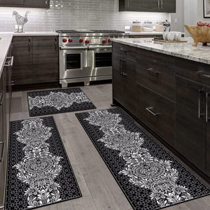 3 Pcs Kitchen Rug Set Non Skid Thick Black Kitchen Rugs and Mats Stain  Resistant Anti Fatigue Mats for Kitchen Microfiber Floor Non Slip Backing  Mat