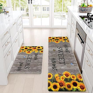 Modern Art Non Slip, Abstract Painting Cushioned Anti Fatigue, Waterproof  Kitchen Mats, 18'' x 48'' + 18'' x 30''