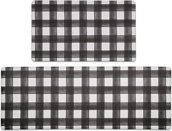 Anti Fatigue Waterproof & Non-Skid Cushioned Washable  Modern Farmhouse Plaid 2 Piece Set, 17“*30”+17“*47”