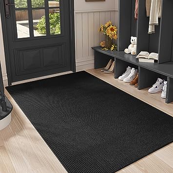 Non-Slip, Dirt Trapper Welcome Mat, Absorbent Doormat, Low-Profile, Washable-20 x32 Entry Rugs for Inside House, Black