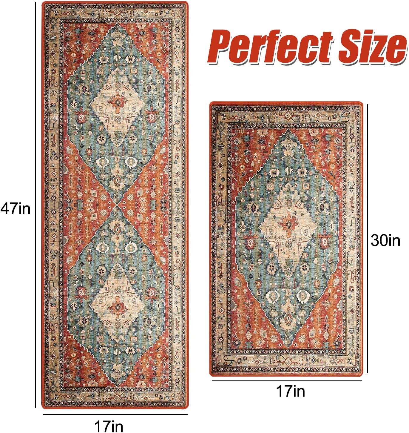 safarsa Kitchen Mats for Floor Set of 2 Pieces Kitchen Rugs and Mats Non  Skid Washable Kitchen Floor Mat(17 Wx30 L+17 Wx 47 L Boho Flowers) 