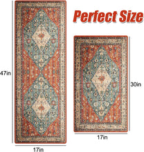 2 PCS Boho Super Non-Slip, Non Skid Washable Kitchen Rugs and mats - (17"x 47" and 17"x 30")